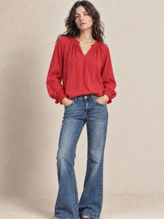 J. Crew Tops - J.Crew Geranium Swiss Dot 100% Cotton Ruffle Neck Blouse.